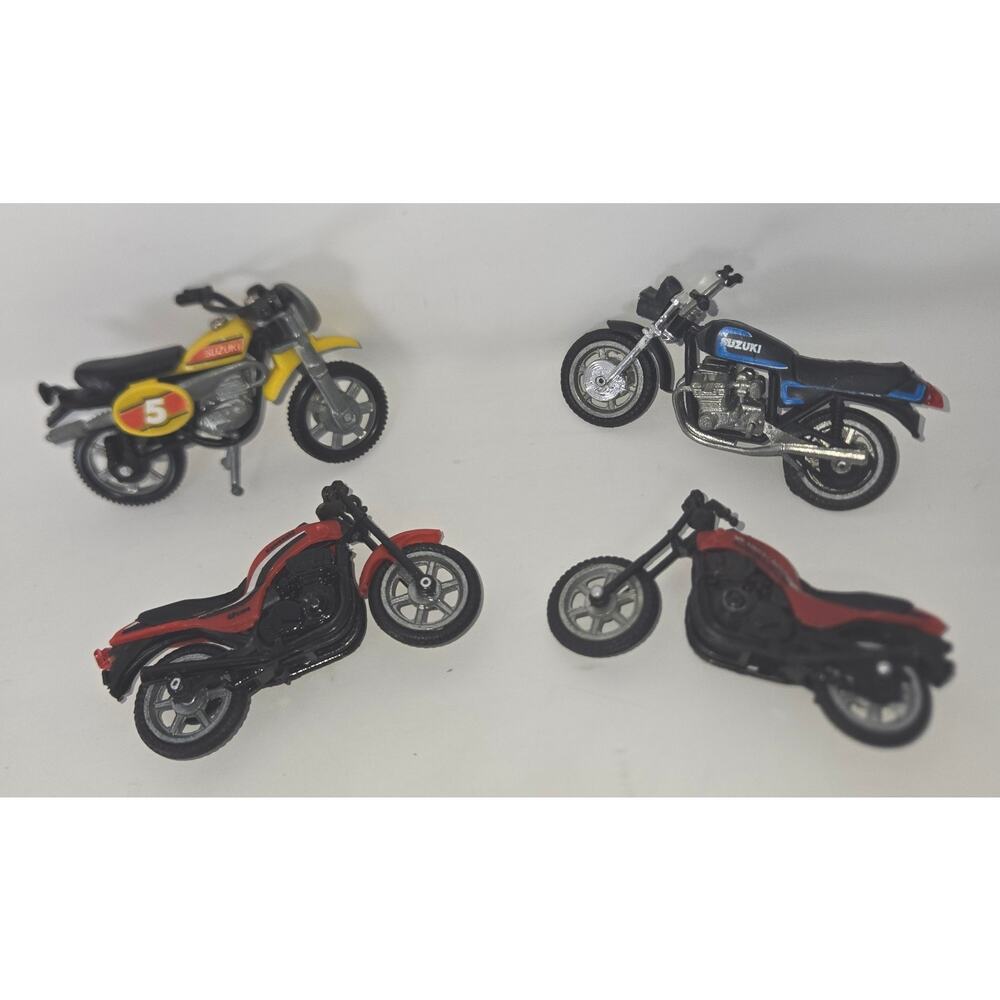 Zee Toys Ridge Riders Diecast 4 Motorcycle Lot 3" Suzuki Kawasaki Red Blue Yello
